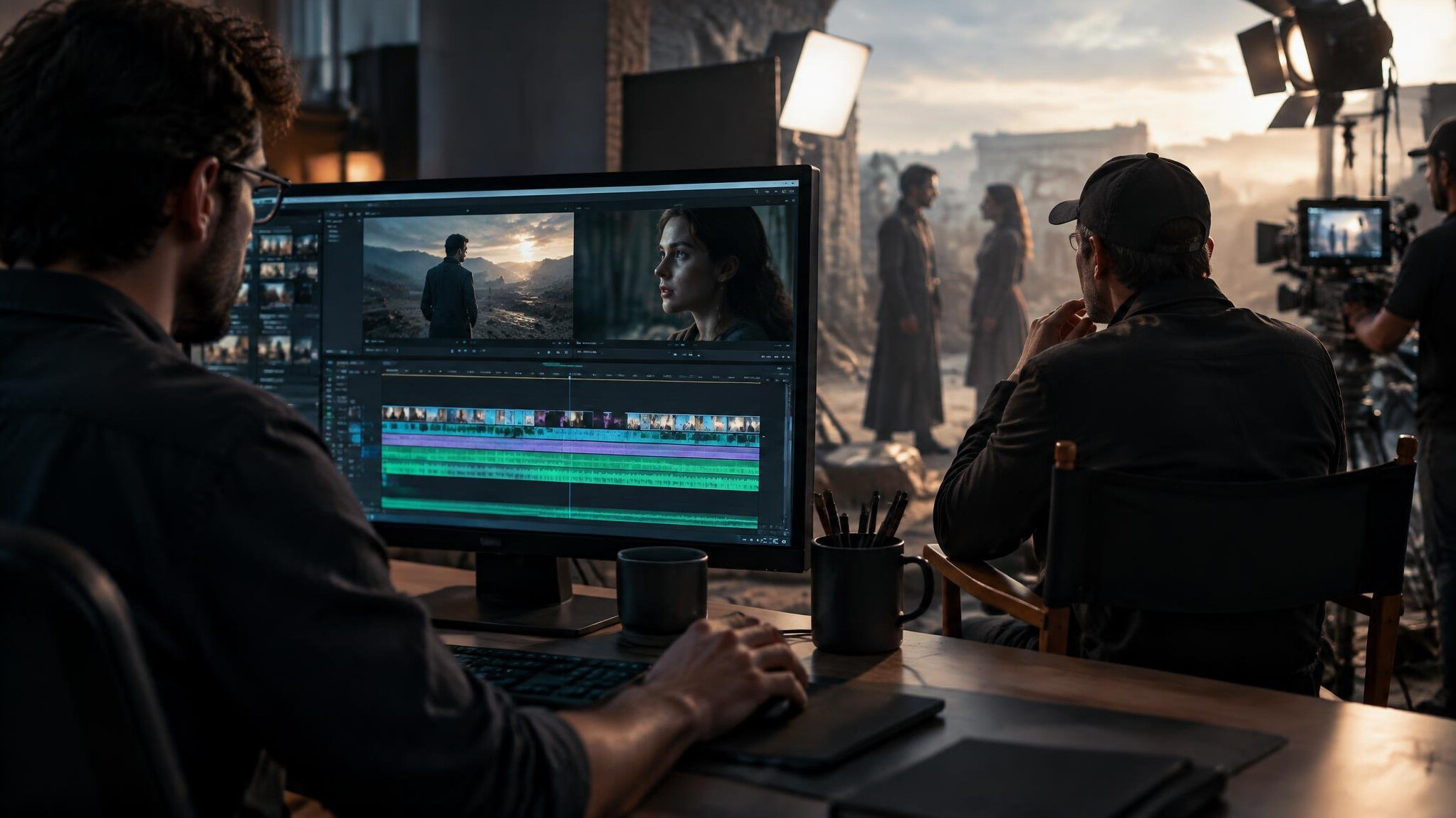 film editor working on computer