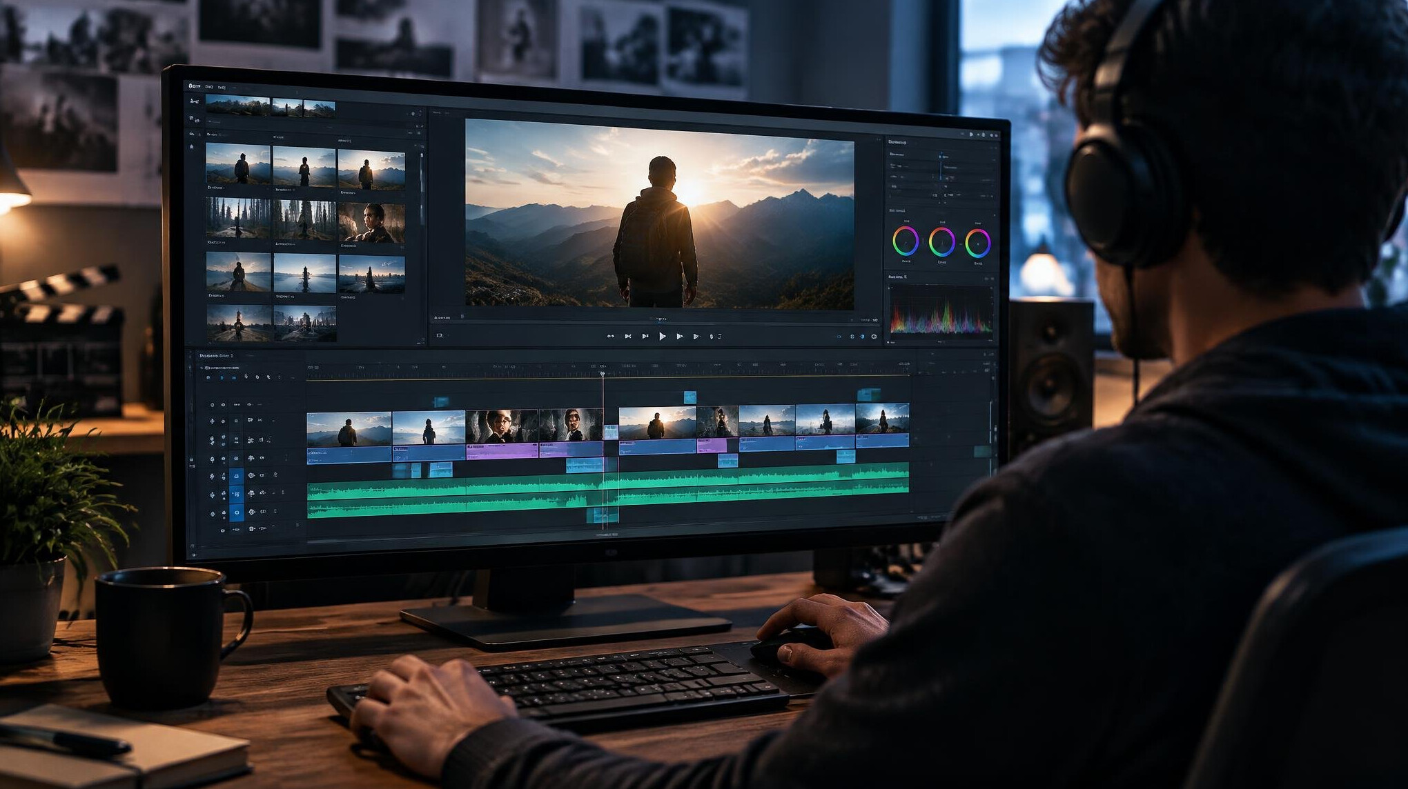 video editor working on timeline