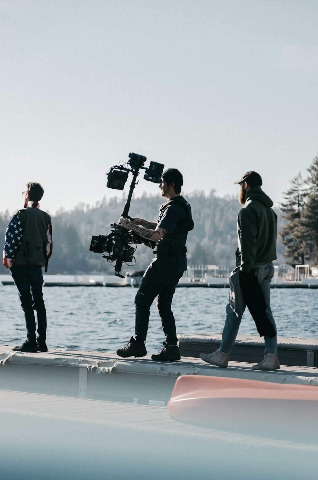 filmmaker reviewing footage