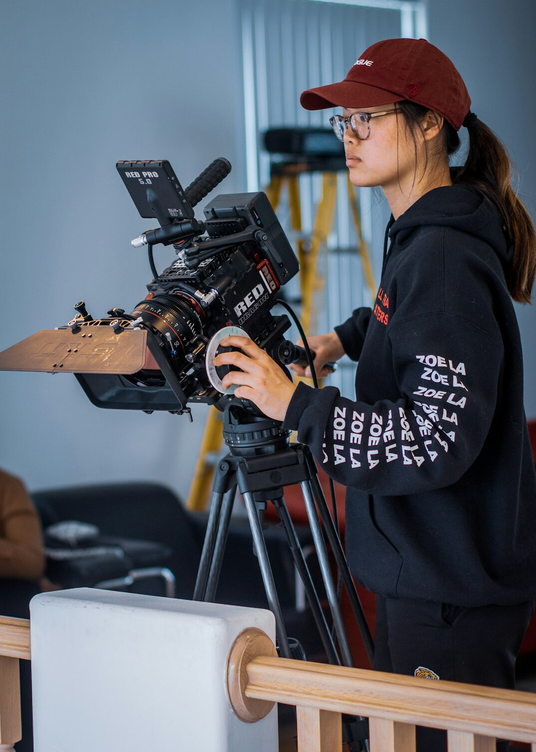 professional video editor at computer