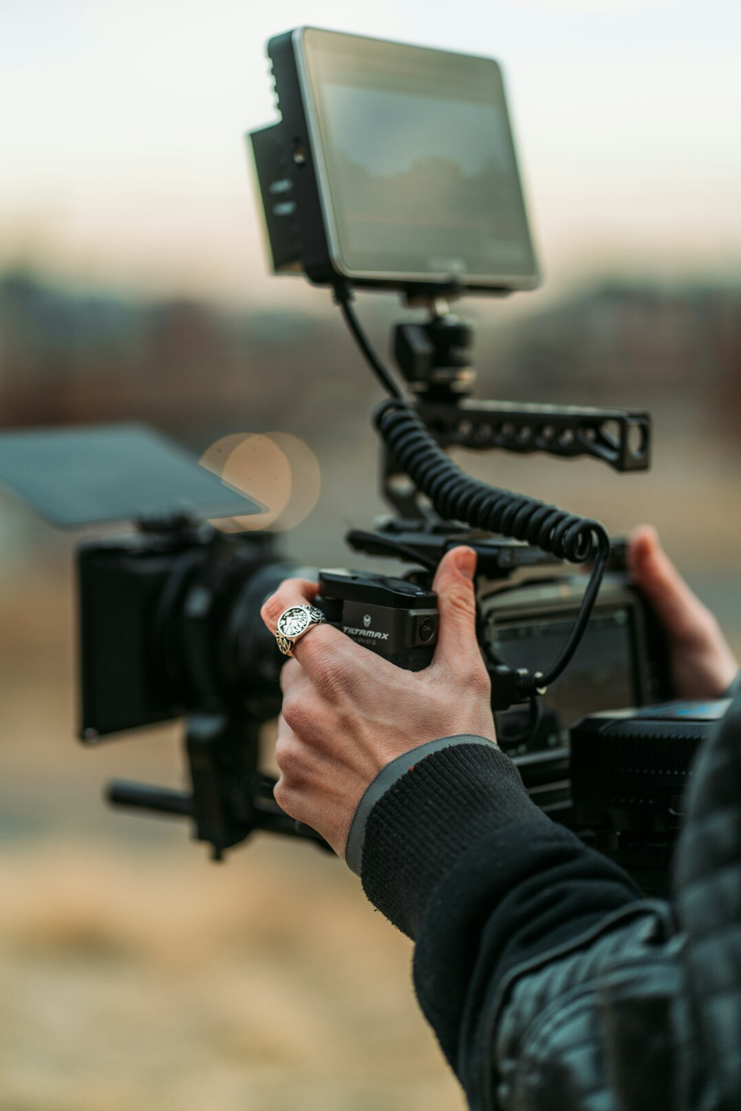 filmmaker reviewing footage